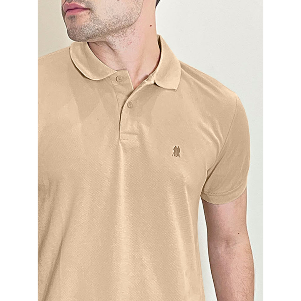Detalhes do Polo Piquet Masculina Logo Silk Polo Wear Bege Medio