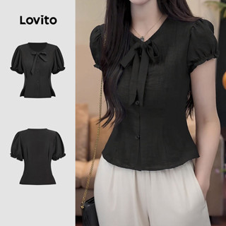 Lovito Blusa Casual de Renda para Feminina de Primavera/verão Preta L154ED391 em Oferta na Shopee