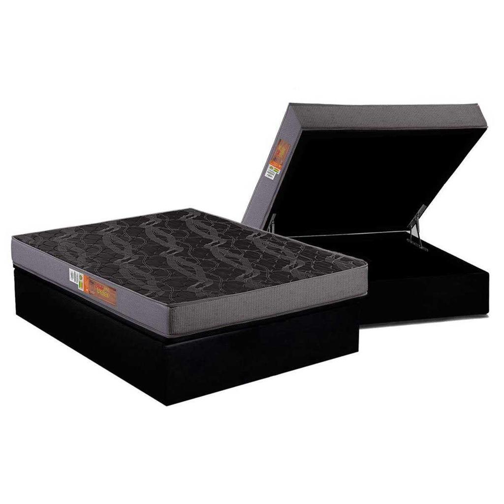 Conjunto Box Baú Casal: Colchão Espuma Polar D23 Pérola + Base CRC Suede Black (138x188) em Oferta na Shopee