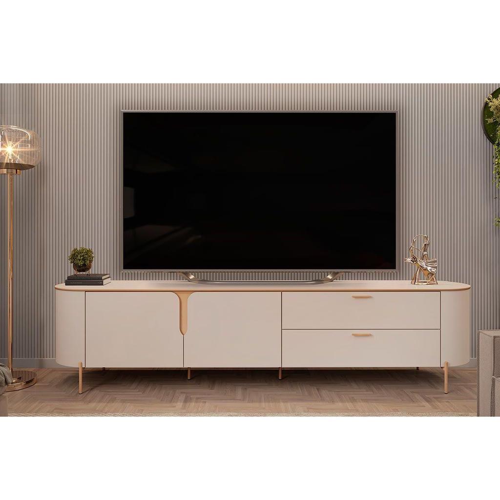 Rack Bancada p/ TV até 75 Pol Celine 100% MDF c/ Pés 241x57cm Off White/Off White - DJ Móveis em Oferta na Shopee