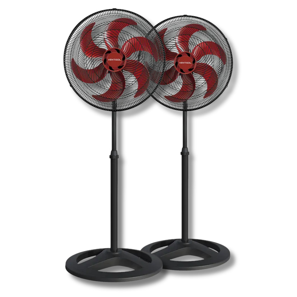 Kit 2 Ventiladores Coluna 50cm Ventisol Turbo 135w 220v 6 Pás Hélice Vermelho Premium 3 Velocidades Oscilante