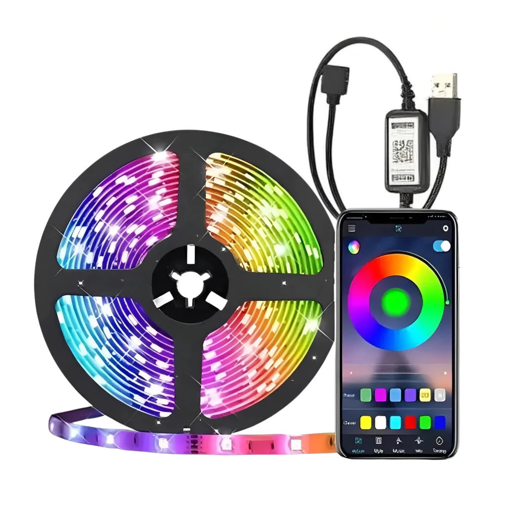 Fita Led RGB 5M Modo ativado por voz c/ controle OU Bluethooth APP KAP-5050P29.89 em Oferta na Shopee