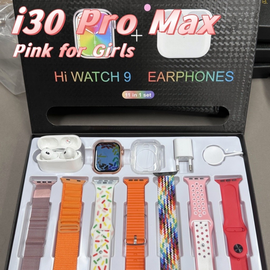 🔥New Pink Hot Sale🔥Code11-In1 Novo i30 pro max Terno Smartwatch Com Fones De Ouvido Caixa Adaptador Carregador Sem Fio em Oferta na Shopee