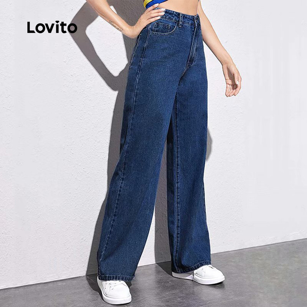 Detalhes do Lovito Calça Jeans Casual Clássica E Versátil Com Zíper Lavagem Especial Para Todas As Estações Para Mulheres LNE121021