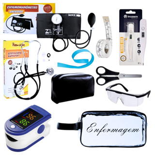 Kit Enfermagem Aparelho de Pressão + Estetoscópio Completo + Oximetro + Nécessaire em Oferta na Shopee