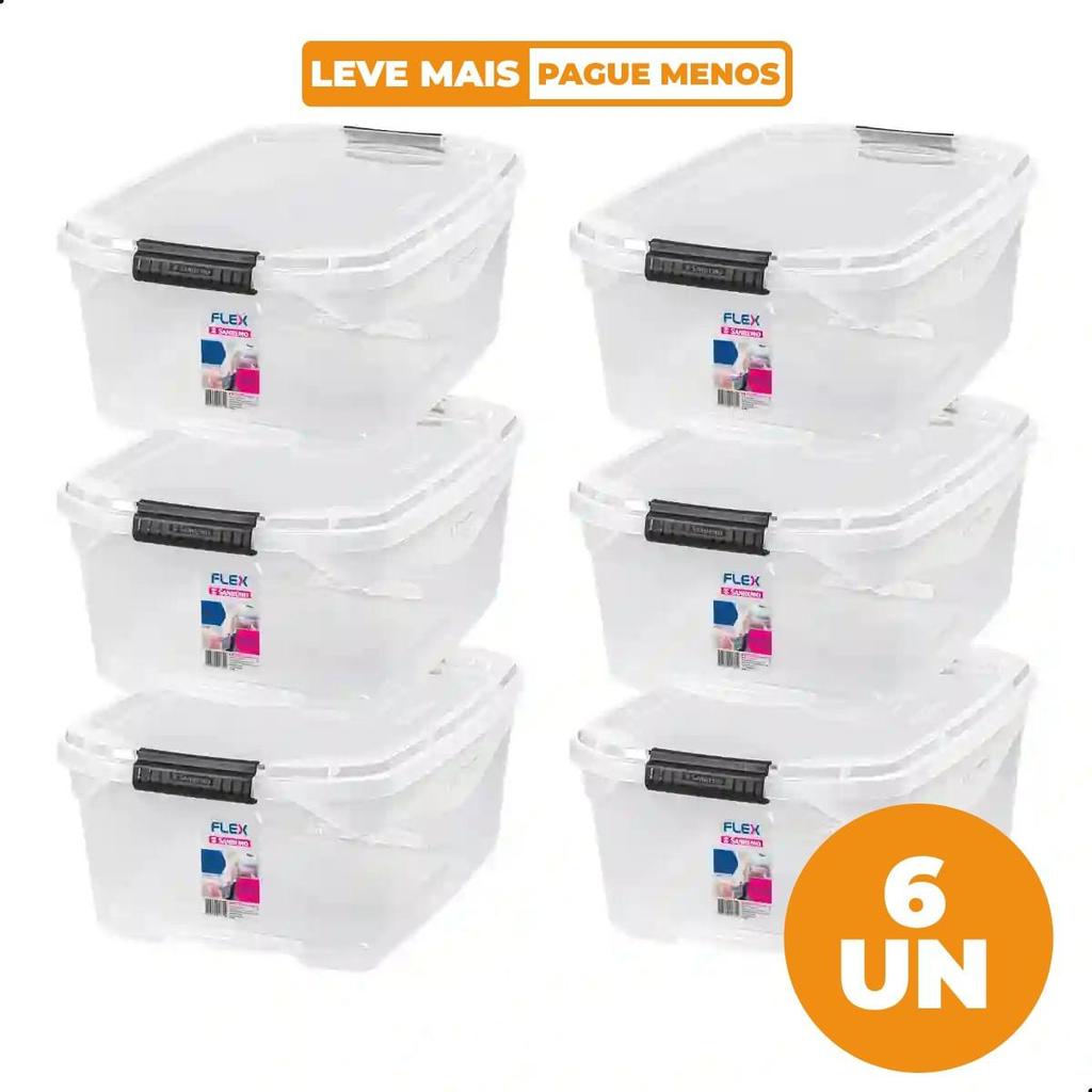 Kit Caixa Organizadora Transparente 20L Flex 6 Peças Sanremo