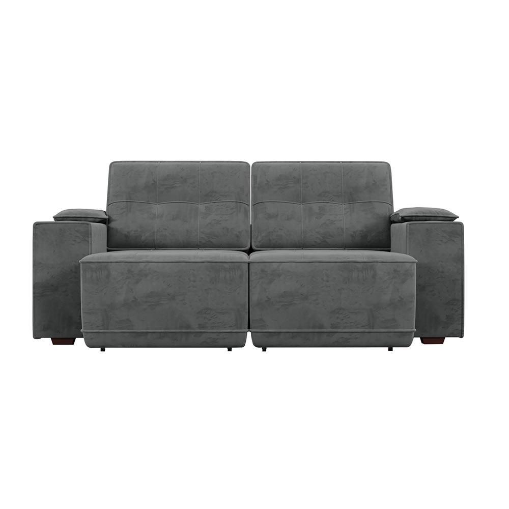 Sofá Retrátil Reclinável Veludo Cinza 207cm D23 Fibras Siliconadas para Conforto e Descanso