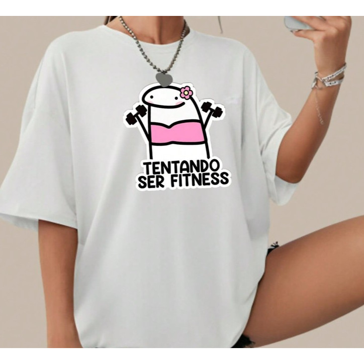 2026 Nova Camiseta Masculino Feminino Oversized Academia Tentando ser Fitness  Estampada