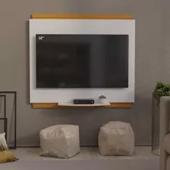 Painel 32 Polegadas Com Prateleira Asteca - Branco E Cedro Branco E Cedro