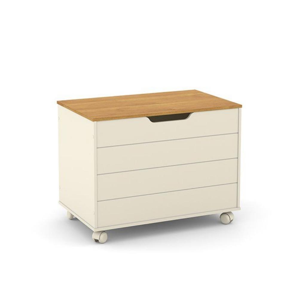 Baú Organizador de Brinquedos Toy Matic Off-White/Freijó - Quarto Infantil