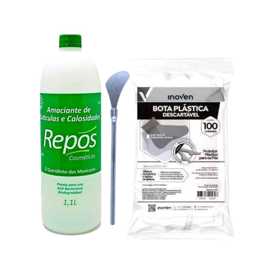 Spa dos Pés Repos Removedor Calosidade  e Cutículas 1,1litro + Espátula 222 + 100 Botinhas
