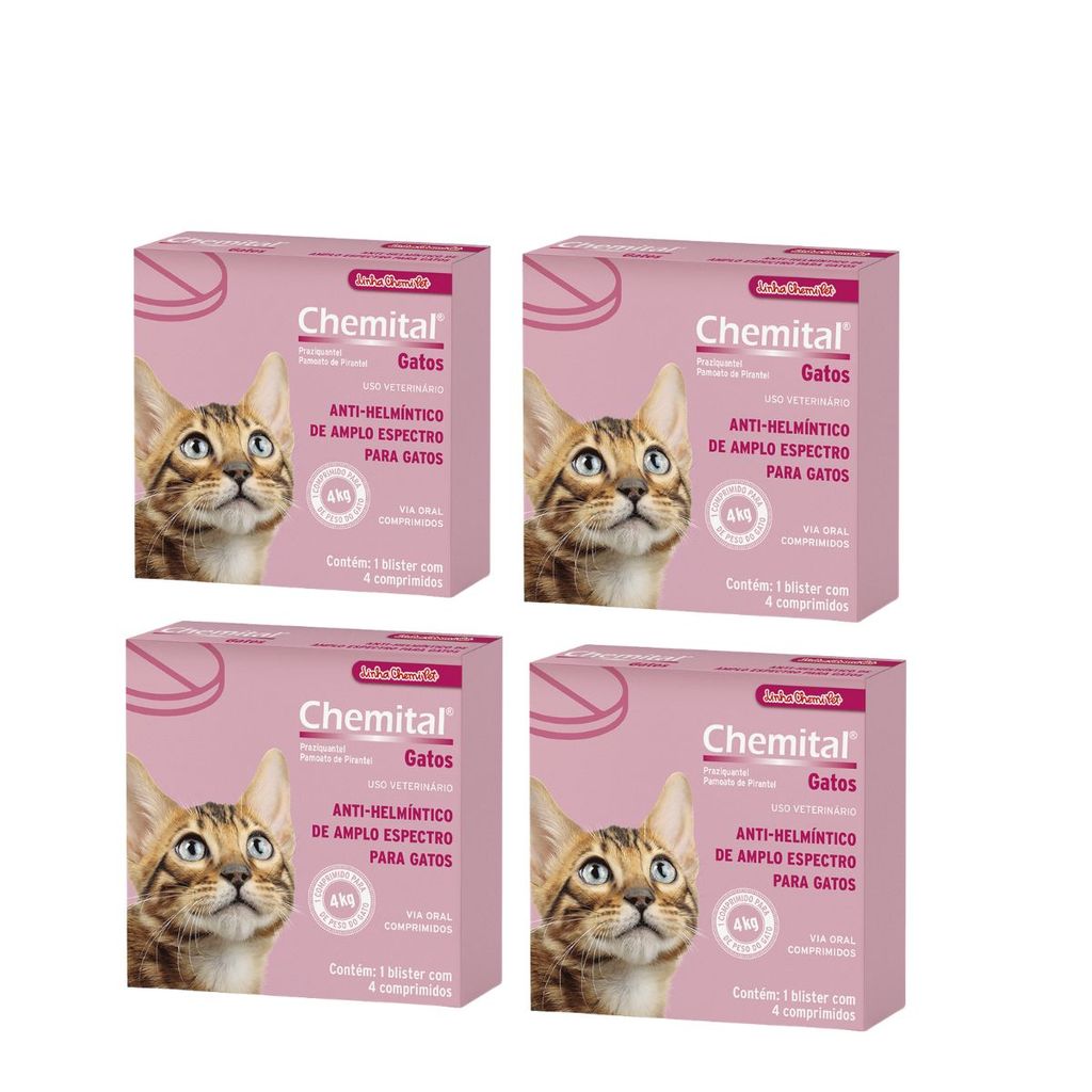 Kit 04 Vermífugo Chemital Chemitec Para Gatos com  4 Comp em Oferta na Shopee