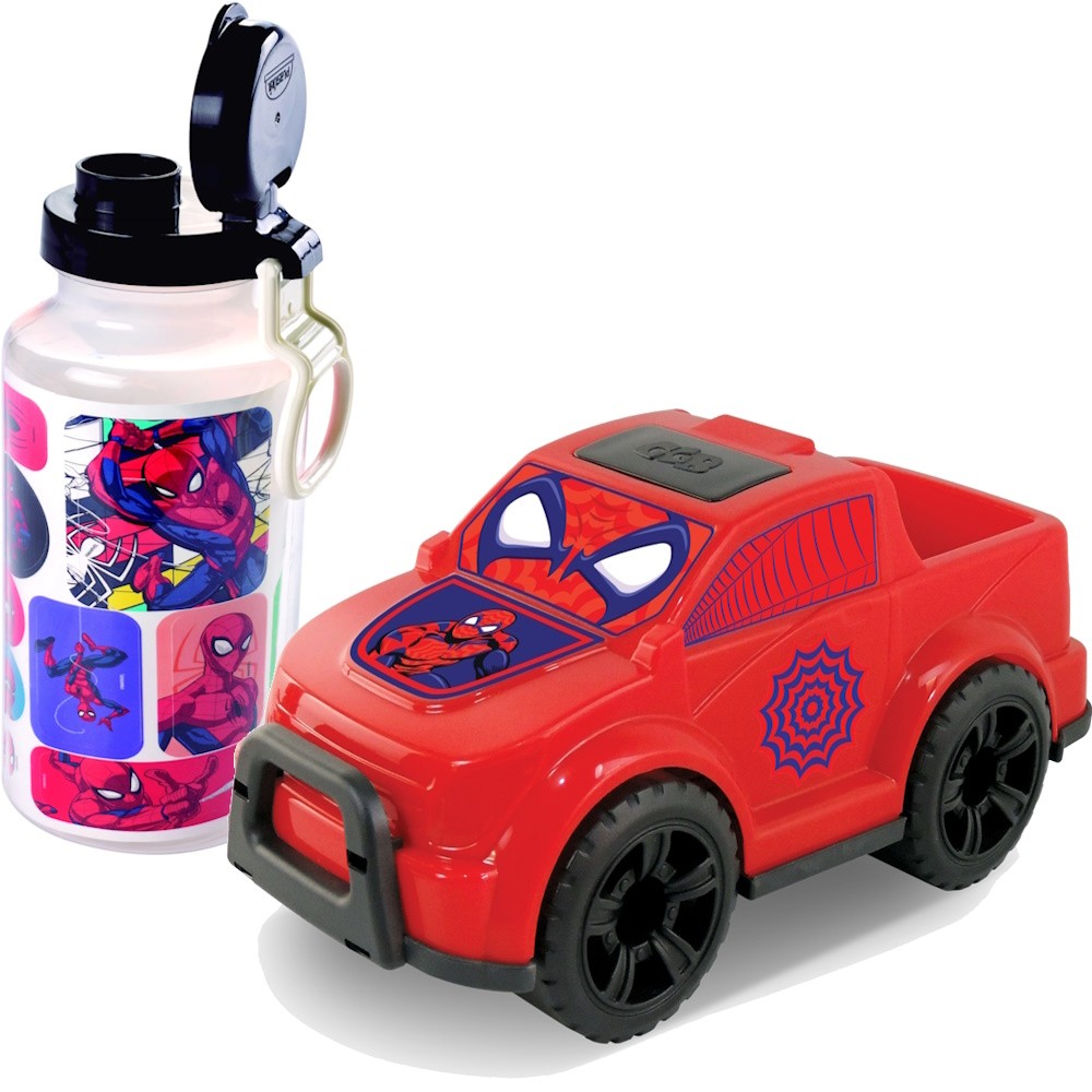 Kit Garrafa Homem Aranha 600ml Antivazamento Carrinho Pickup