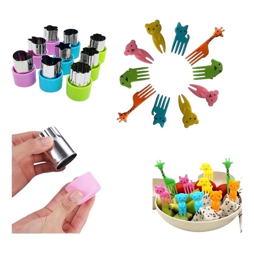 Cortadores de Frutas Legumes e Massas + Garfinhos Kit 9 Peças Infantil Escolar em Oferta na Shopee