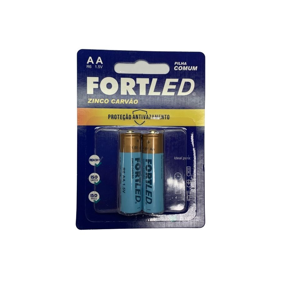 Pilha Comum Média (AA) Zinco 1,5V  - 2 unidades - Fortled  - Rizzo em Oferta na Shopee