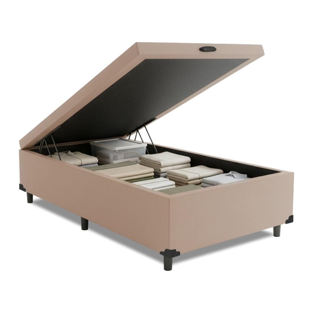 Base Cama Box Baú Solteiro 79x198x41cm Bege Suede Veludo Prince em Oferta na Shopee