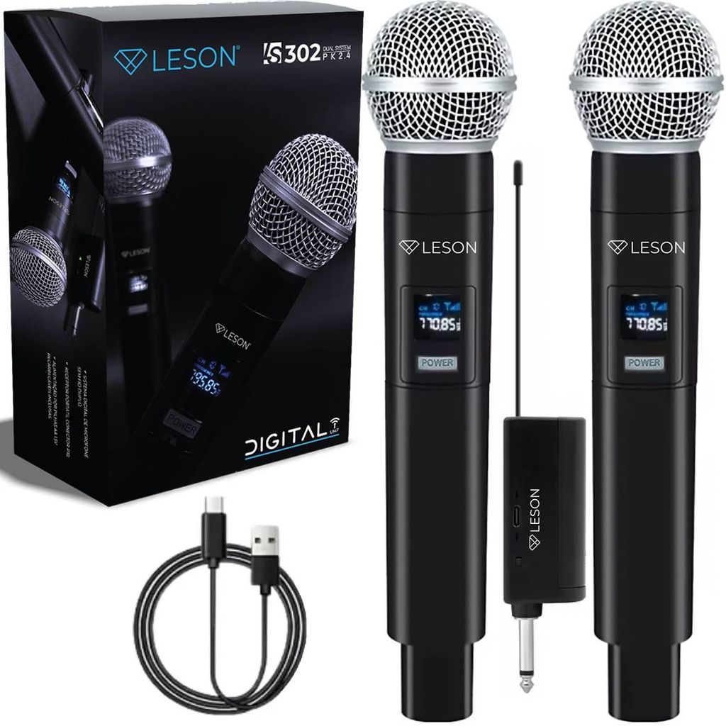 Kit 2 Microfone Sem Fio Digital Leson LS302 2.4GHz Recarregável Igreja Evento Karaokê 30m em Oferta na Shopee