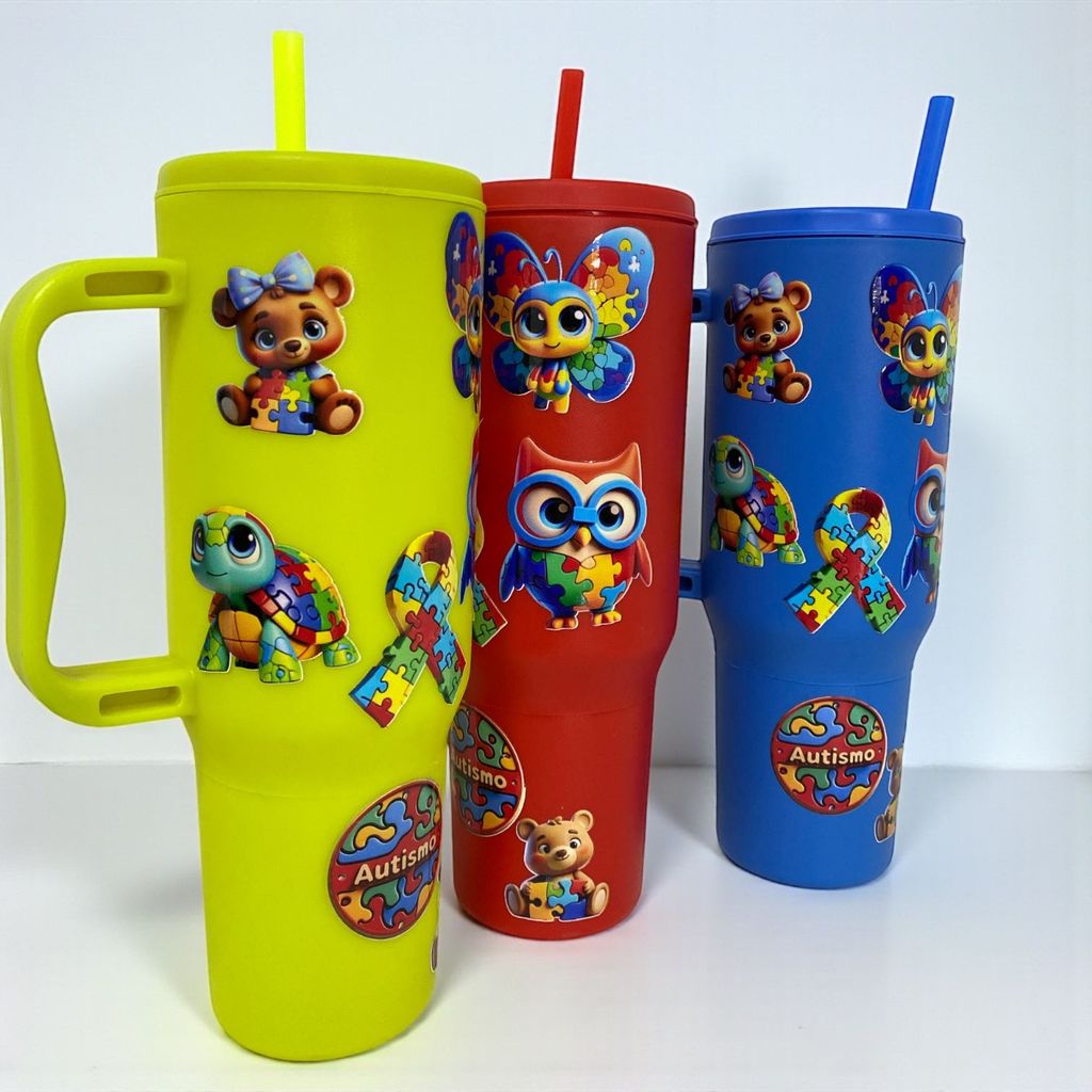 Copo 1200ml Tema Autismo Infantil – Símbolo TEA com Bichinhos e Quebra-Cabeça em Oferta na Shopee