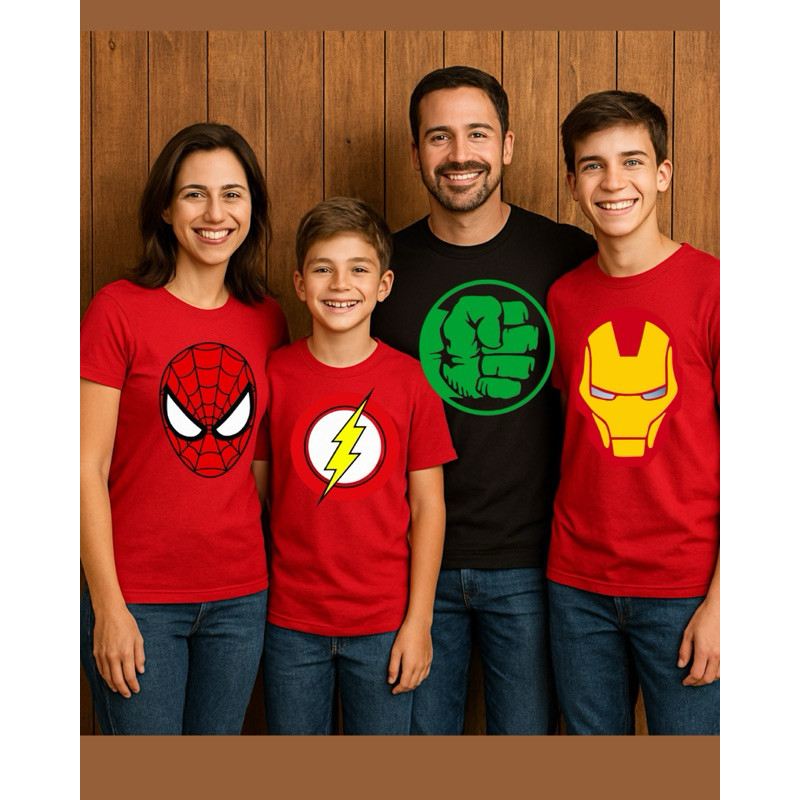 Camiseta [Premium] Heróis Homem Aranha Flash Homem de Ferro Mulher Maravilha Hulk Batman - Unissex - Tam 2 ao G5