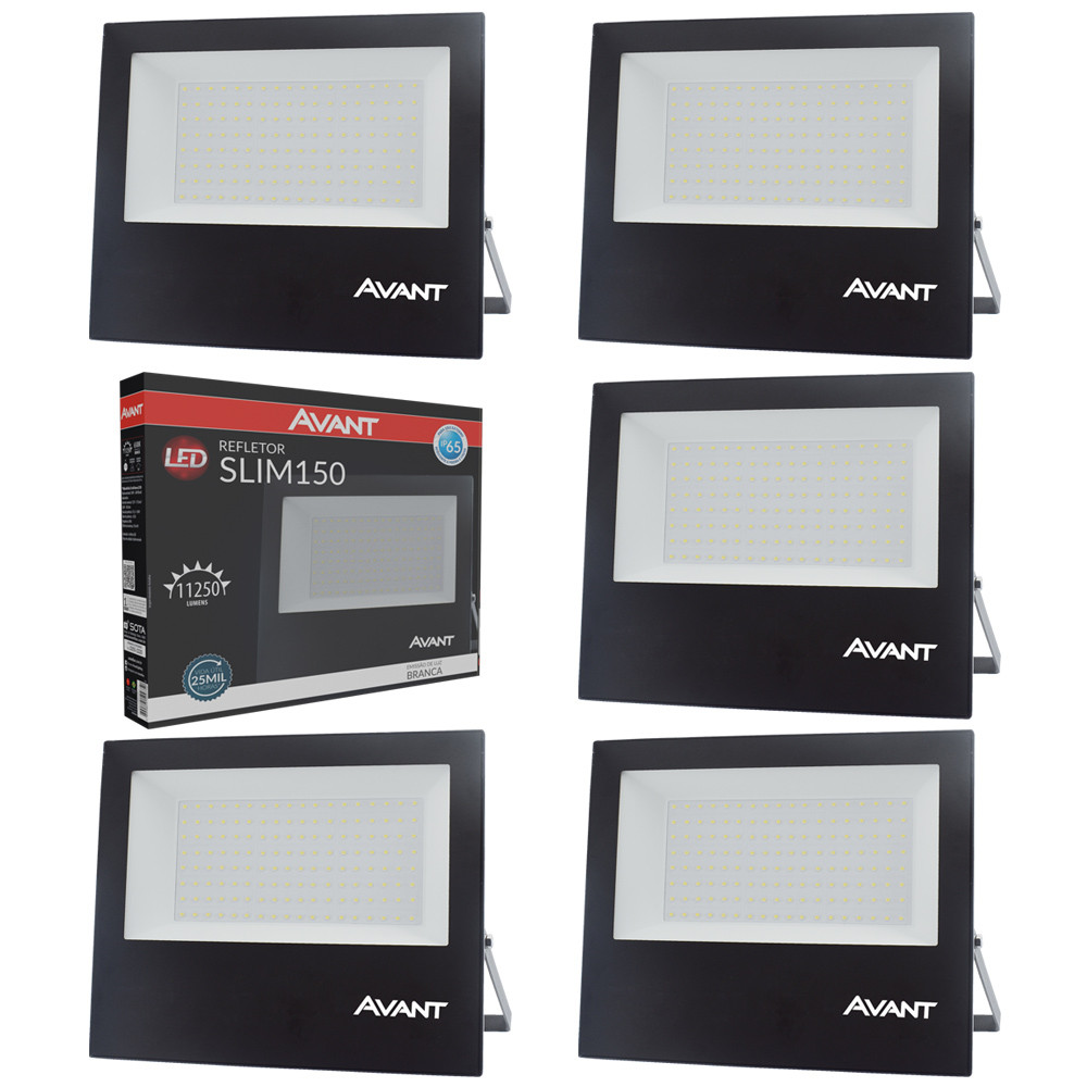 Kit 5 Refletor Slim 150w Avant Luz Branco Frio 6500k Bivolt