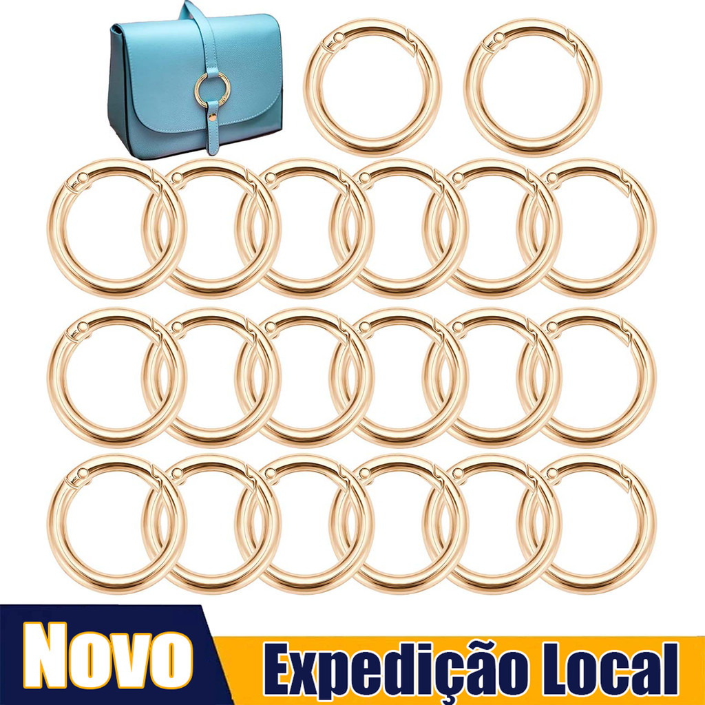 20 peças de botões de ouro 32mm, Fechaduras de anel de mola, fivelas de anel de metal, botões de Bolsa