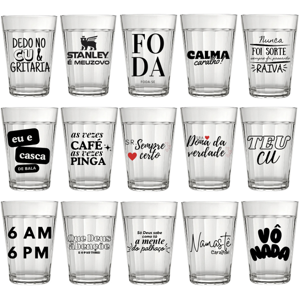 Jogo 12 Copo Americano Bar 190 ml Nadir Personalizada Frases Engraçadas Divertidas