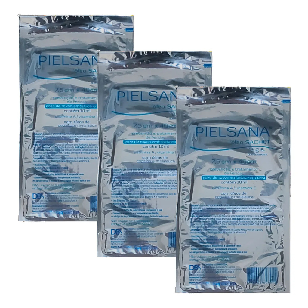 Kit 3x Curativo Pielsana Óleo Sachet Gaze De Rayon 7,5x40cm