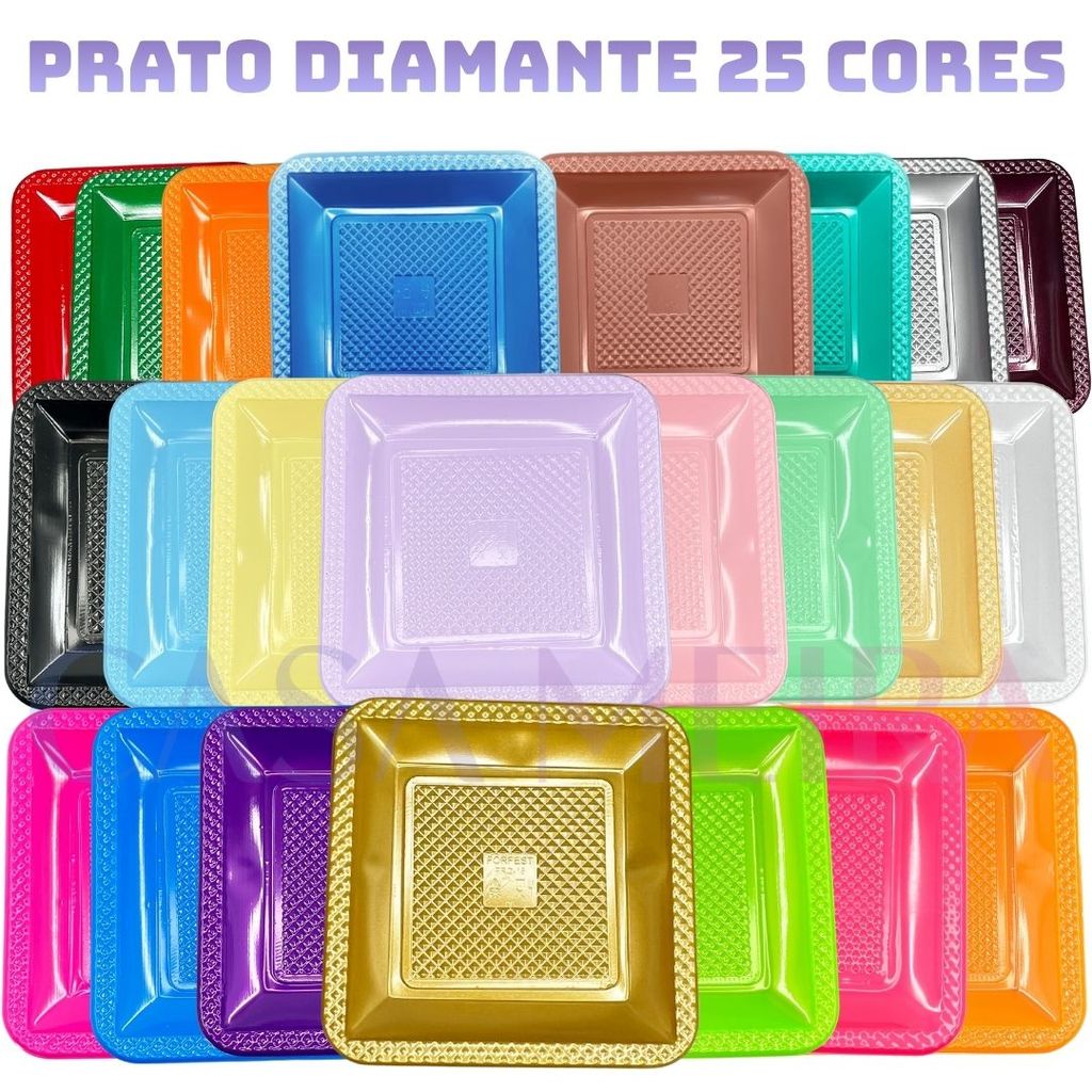 Kit Prato Quadrado Diamante Luxo Premium Descartável Aniversário Festa Pratinho Sobremesa Bolo Perolado Candy Pastel em Oferta na Shopee