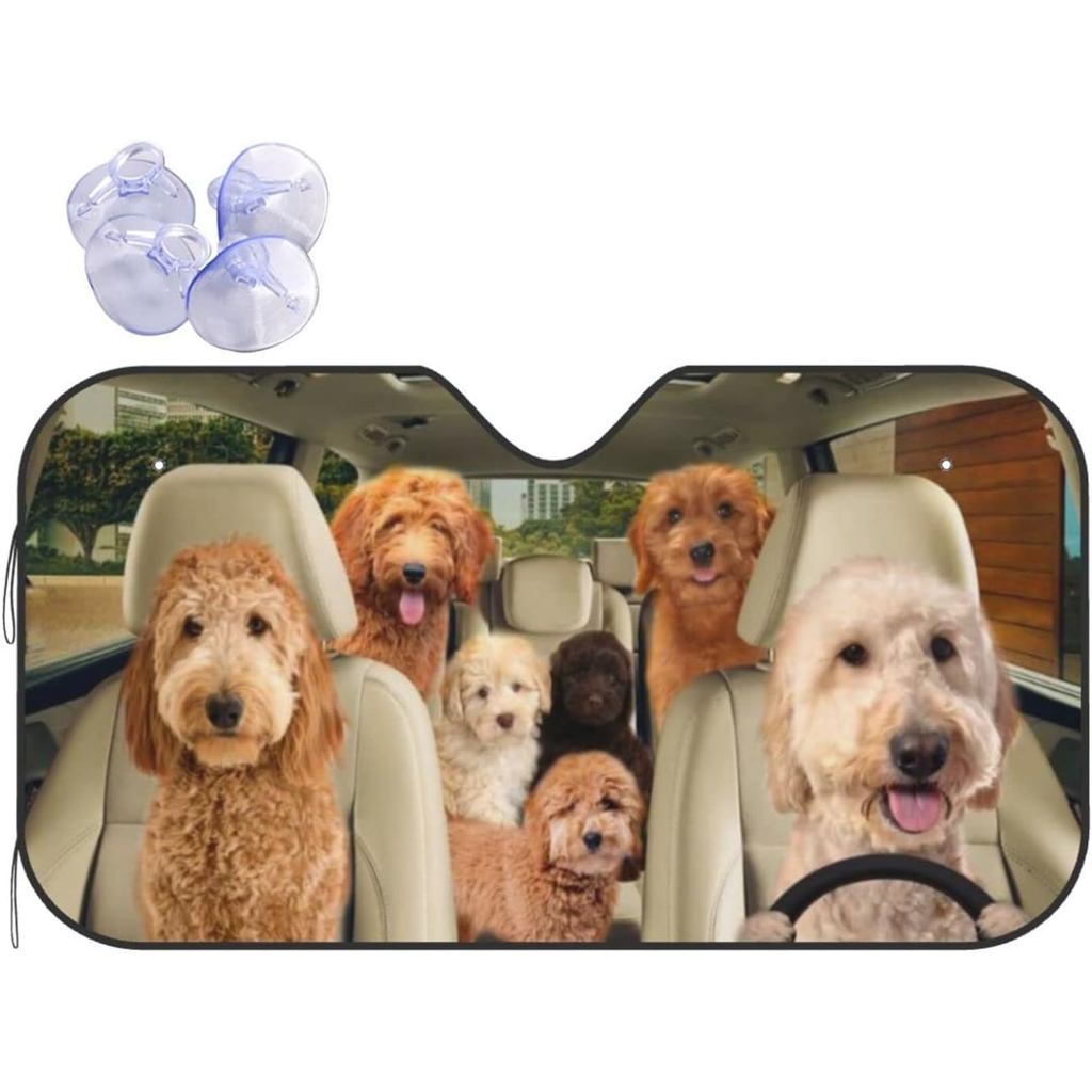 Protetor Solar para Para-brisa Goldendoodle, Refletor de Calor, Mantém Seu Veículo Fresco e Livre de Danos, Fácil de Usa