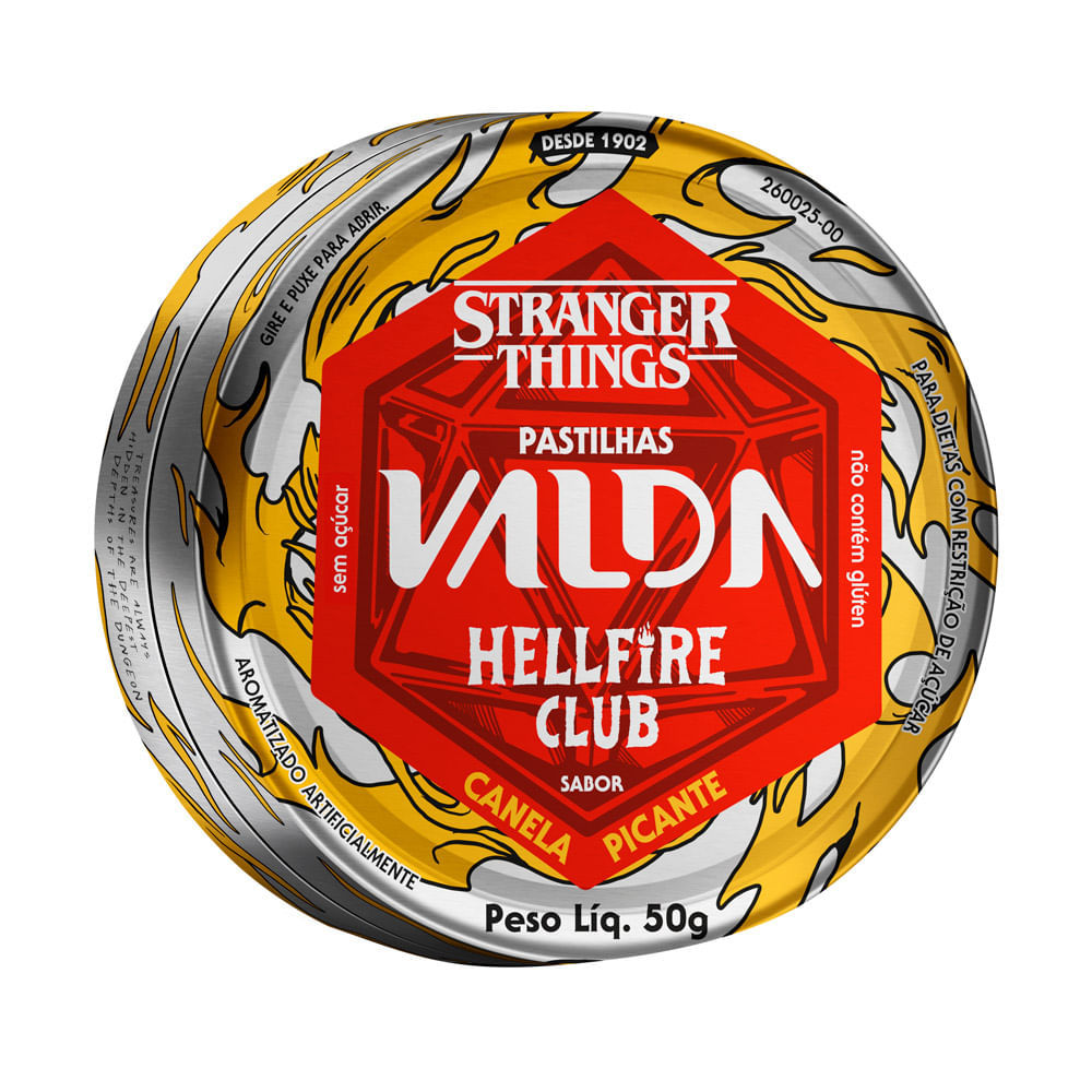 Pastilhas Valda Stranger Things Hellfire Club Sabor Canela Picante Lata 50g
