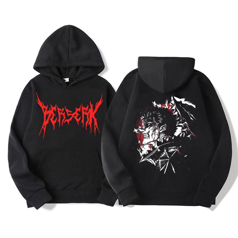 BLUSA DE MOLETOM JaponêsBerserk Guts Moletom Com Capuz Masculino Feminino Gráfico Harajuku Estética Inverno Velo Pulôver