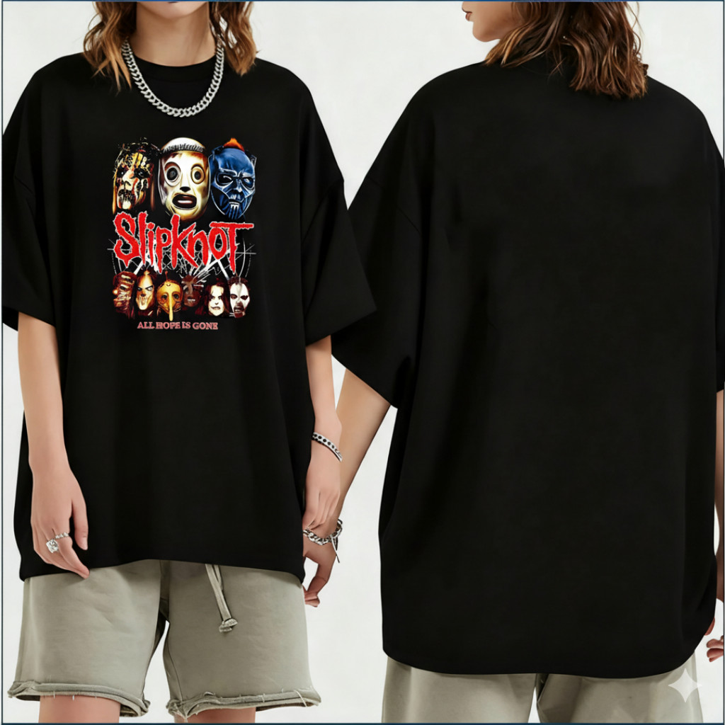 Camiseta Feminina Casual De Algodão Com Estampa Da Máscara Do Slipknot Da Banda "All Hope Is Gone"