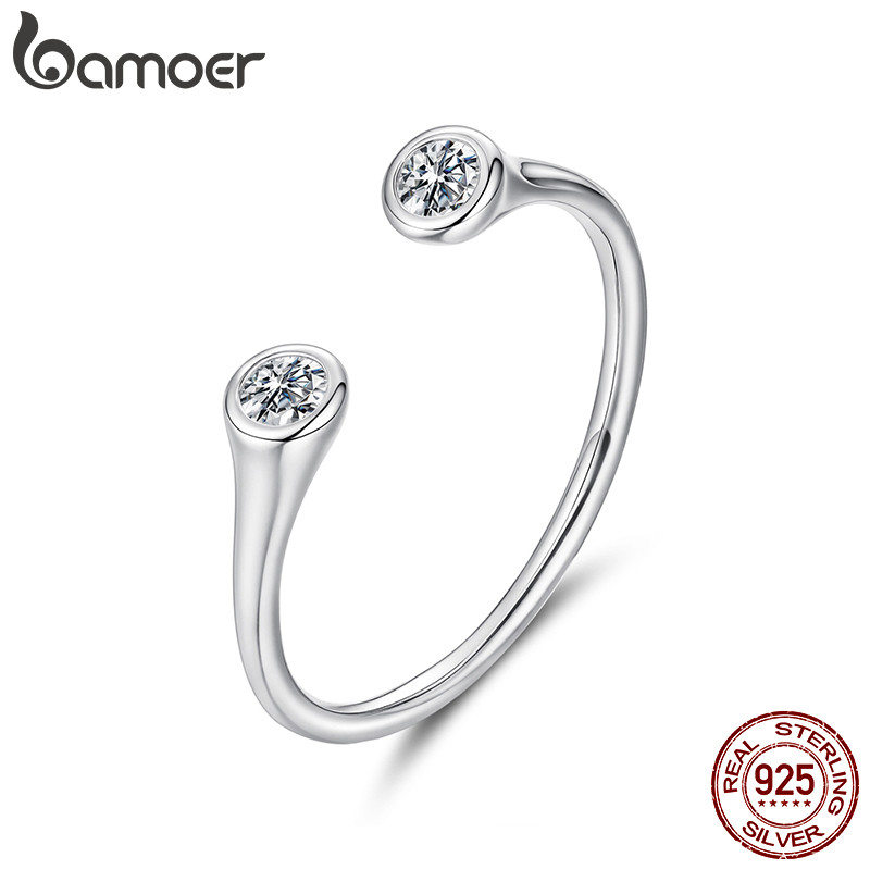 Bamoer Original 925 Prata Esterlina Anel Ajustável 0.1ct Moissani Aberto Design Jóias Presente Feminino