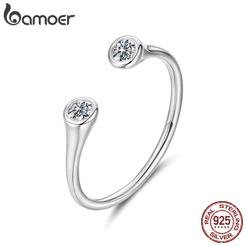 Bamoer Original 925 Prata Esterlina Anel Ajustável 0.1ct Moissani Aberto Design Jóias Presente Feminino