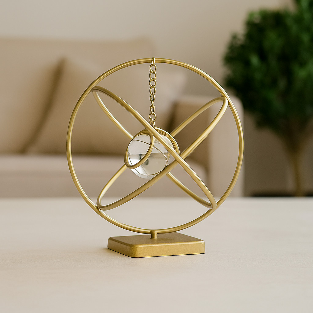 Enfeite Decorativo Em Metal Dourado Com centro de globo de vidro Premium em Oferta na Shopee