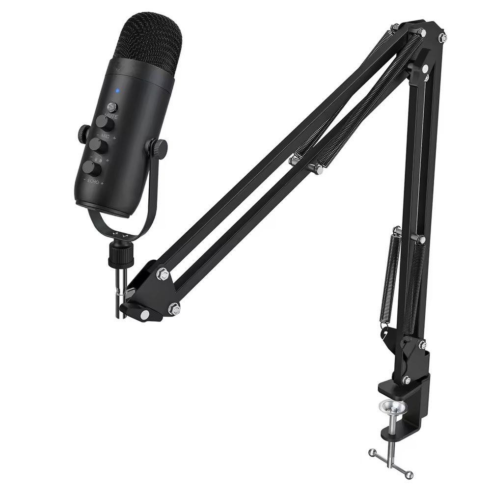 Kit Microfone Condensador USB K66S + Braço Articulado