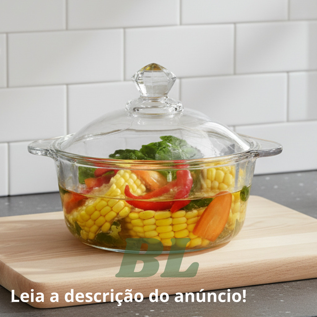 Caçarola De Vidro 800ml Com Tampa Cristalizado Transparente Microondas