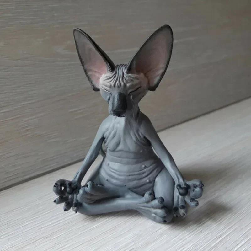 Imagem Mesa Para Casa Artesanato Criativo Meditação Yoga Gato Feliz Caprichoso Buda Esfinge Estatueta Arte Decoração Escultura 