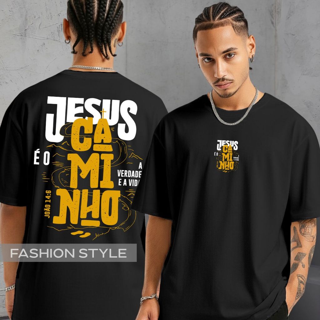 Camiseta Jesus É O Caminho A Verdade E A Vida Deus Frase Religiosa Camisa Unissex Plus Size Preta em Oferta na Shopee