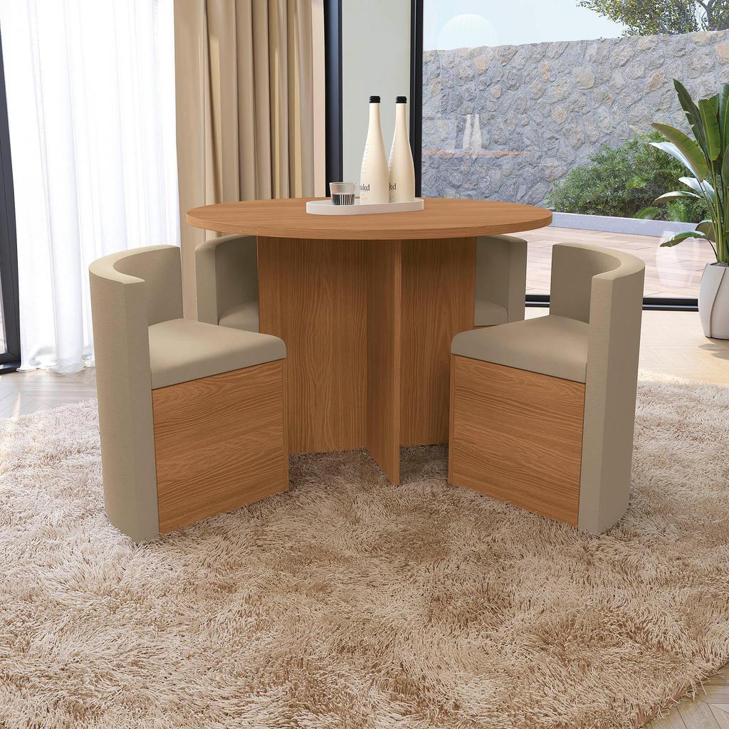 Conjunto Sala de Jantar Nira Kappesberg 4 Cadeiras Veludo Bege