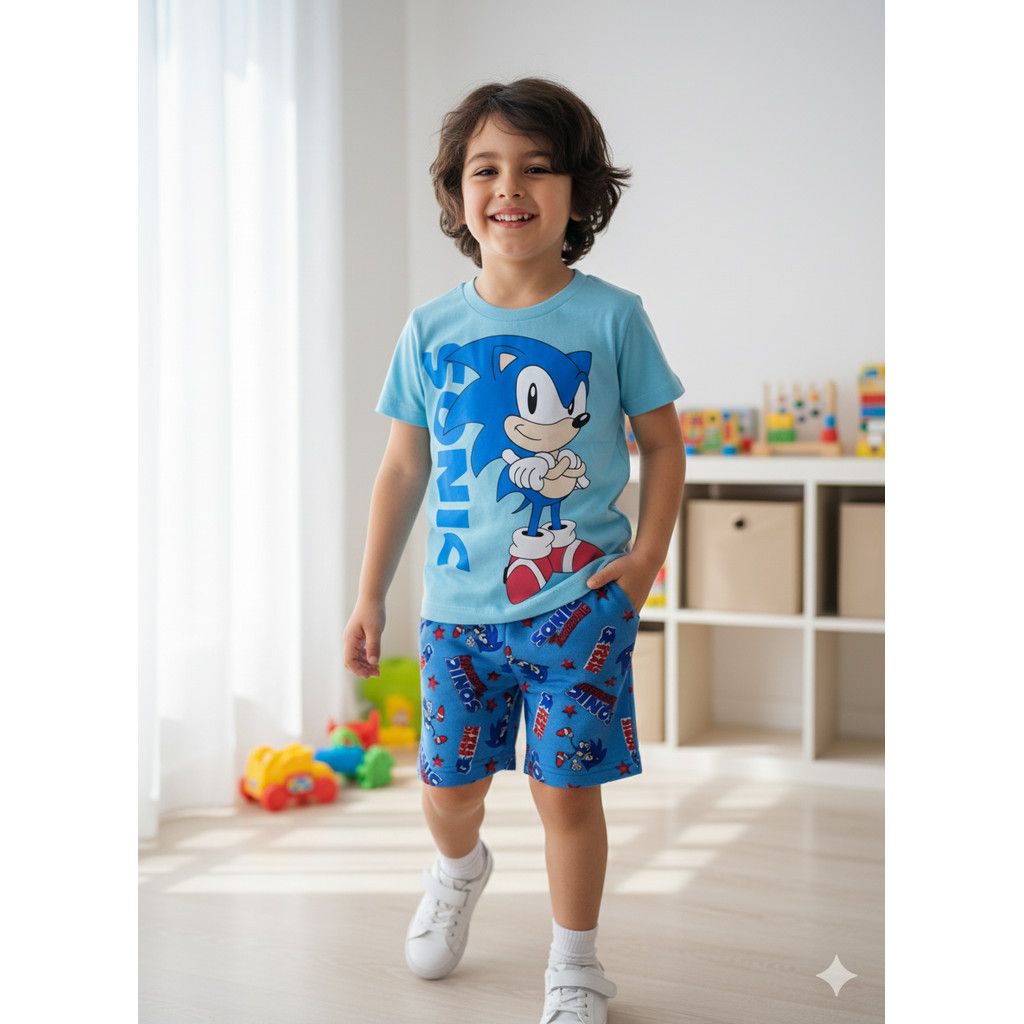 Conjunto Infantil Camiseta + Shorts Personagens Masculino Algodão Macio