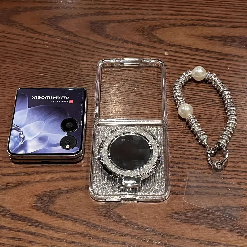Novo Glitter Água Ondulação Espelho Suporte Caso De Telefone Com Corrente Para Motorola Razr 60 Ultra 2024/25/50 Envoltó