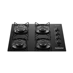 Cooktop 4 Bocas A Gás Continental Mesa Vidro Preto Com Acendimento Automático KC4GR