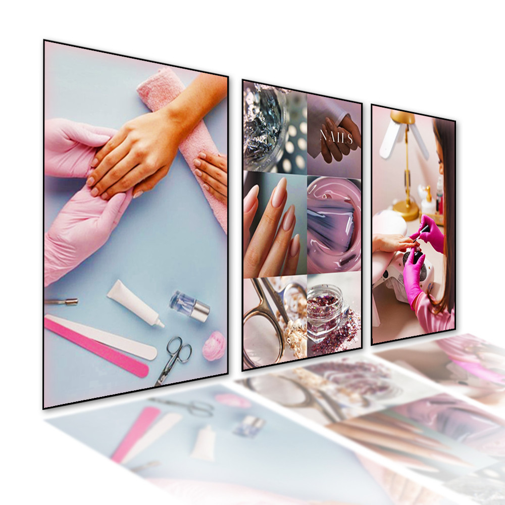 QUADRO DECORATIVO KIT 3 PEÇAS DECORAÇÃO STUDIO MANICURE UNHAS NAILS DESIGNER SALÃO ESTÉTICO PLACA 4K