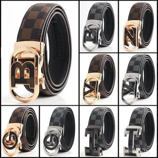 Cinto Masculino com Fivela Automática, Cinto Xadrez, Moda Jovem, Cinto de Cintura com Fivela de Letra