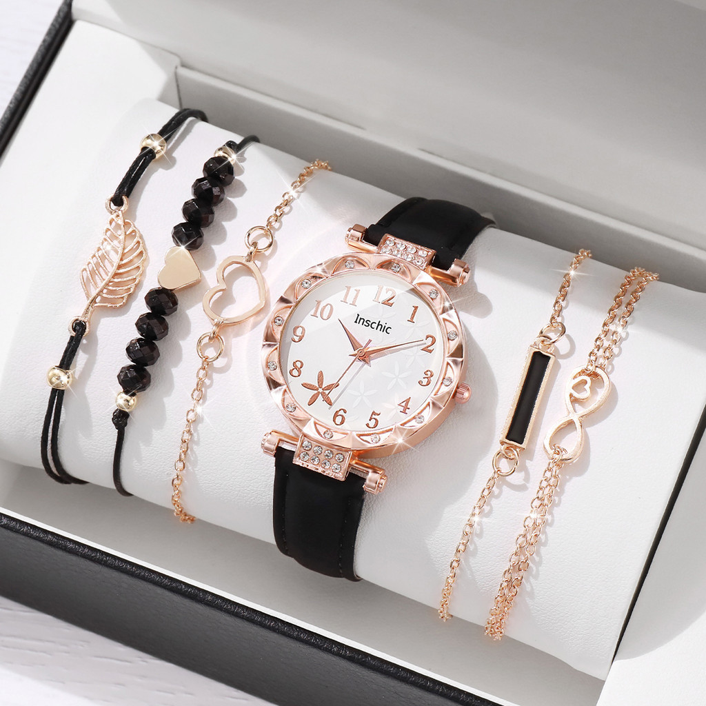 Relógio Feminino Com Conjunto De Joias De Quartzo Pulseira De Couro Casual (Sem Caixa Incluída) em Oferta na Shopee