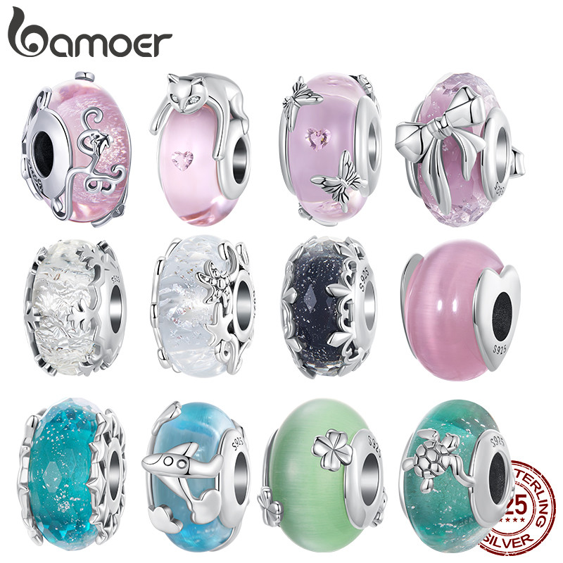 Contas Espaçadoras De Prata Esterlina 925 Bamoer , De Vidro Disponíveis Em Várias Cores , Joias DIY Para Mulheres