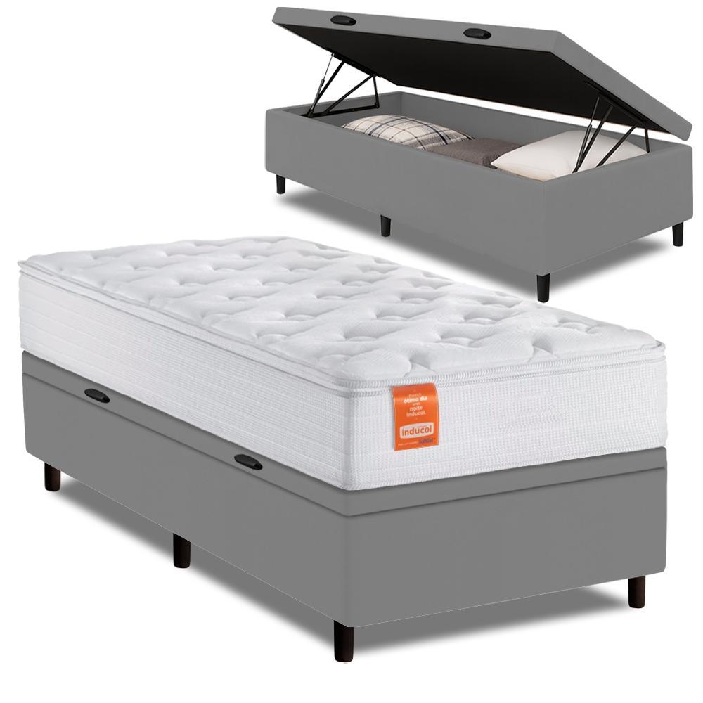 Cama Box Baú Colchão Solteiro Molas Ensacadas Real 88x188x68cm Branco / Cinza Inducol - Suporta até 130kg por Pessoa em Oferta na Shopee