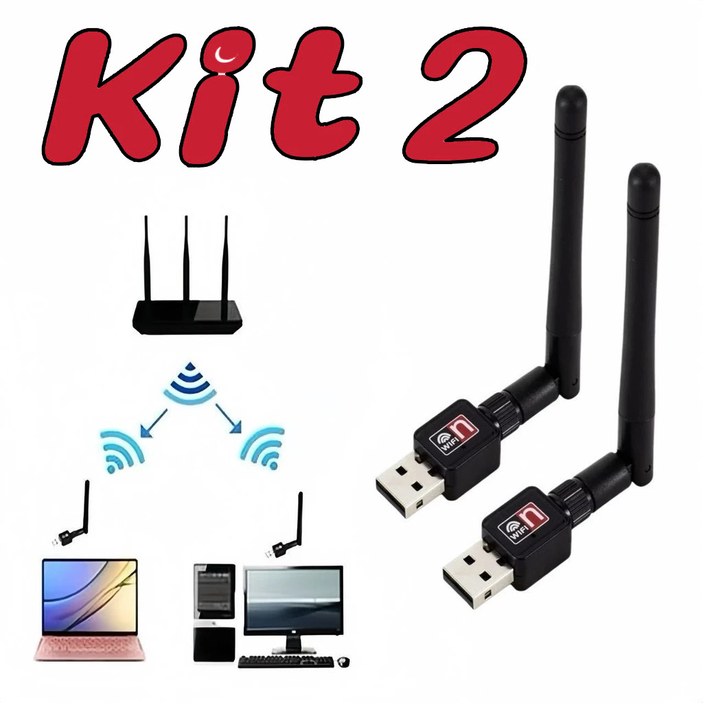 Kit 2 Adaptador USB Wi-Fi 1200 Mbps Wireless de Alta Velocidade para Notebook