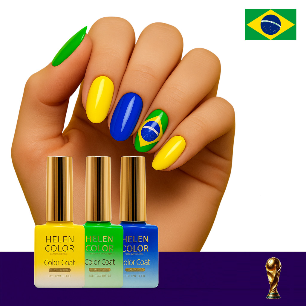 Kit com 3 Esmaltes em Gel Copa do Mundo Seleção Brasileira Helen Color 45ml